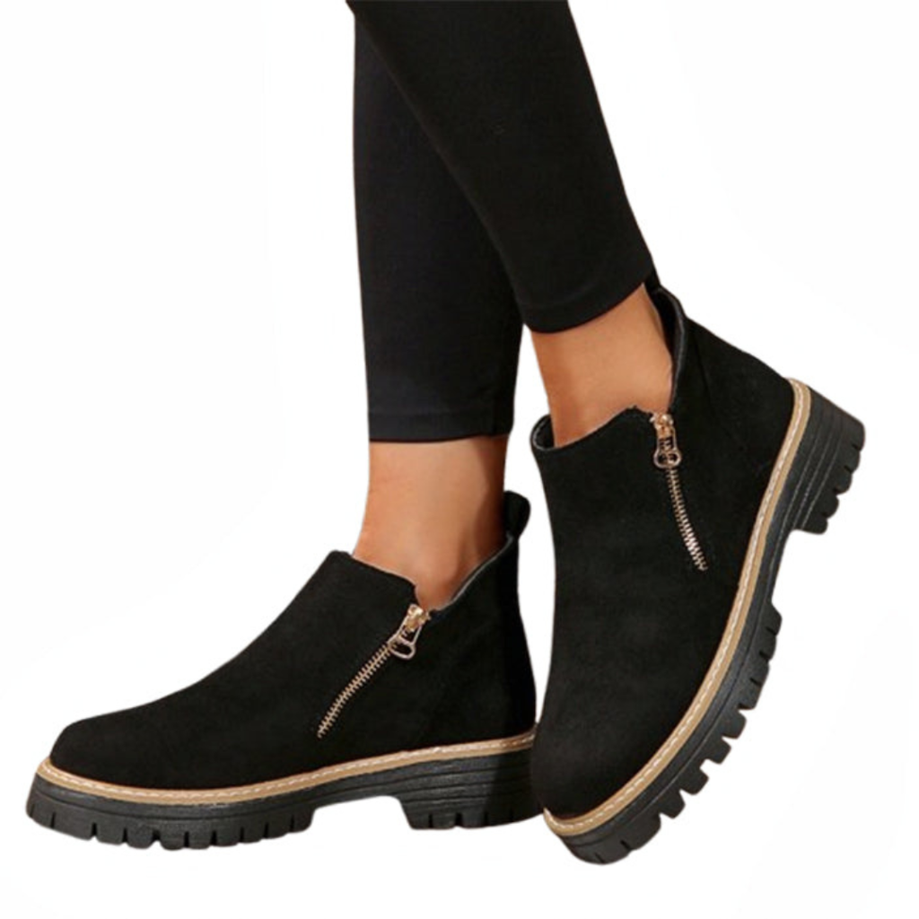 Bottines beige à semelle plateforme et zip pour femme
