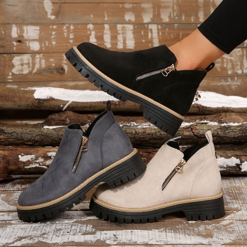 Bottines beige à semelle plateforme et zip pour femme