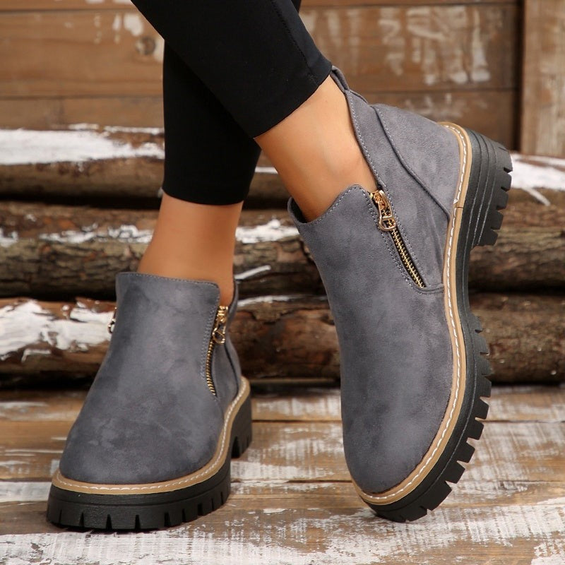 Bottines beige à semelle plateforme et zip pour femme