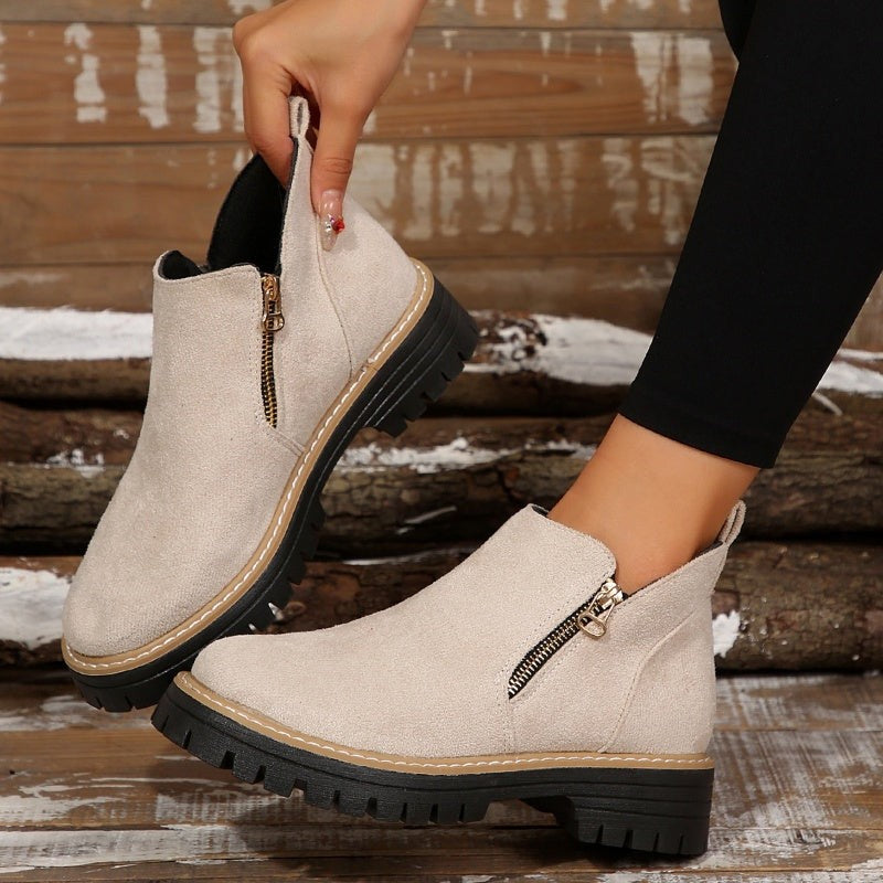 Bottines beige à semelle plateforme et zip pour femme