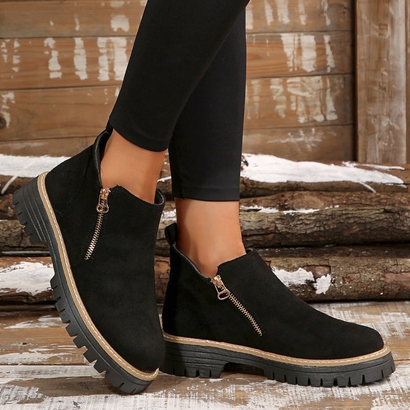 Bottines beige à semelle plateforme et zip pour femme