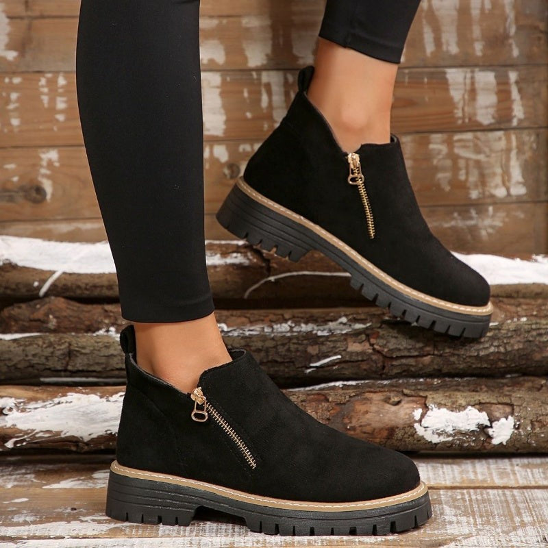 Bottines beige à semelle plateforme et zip pour femme