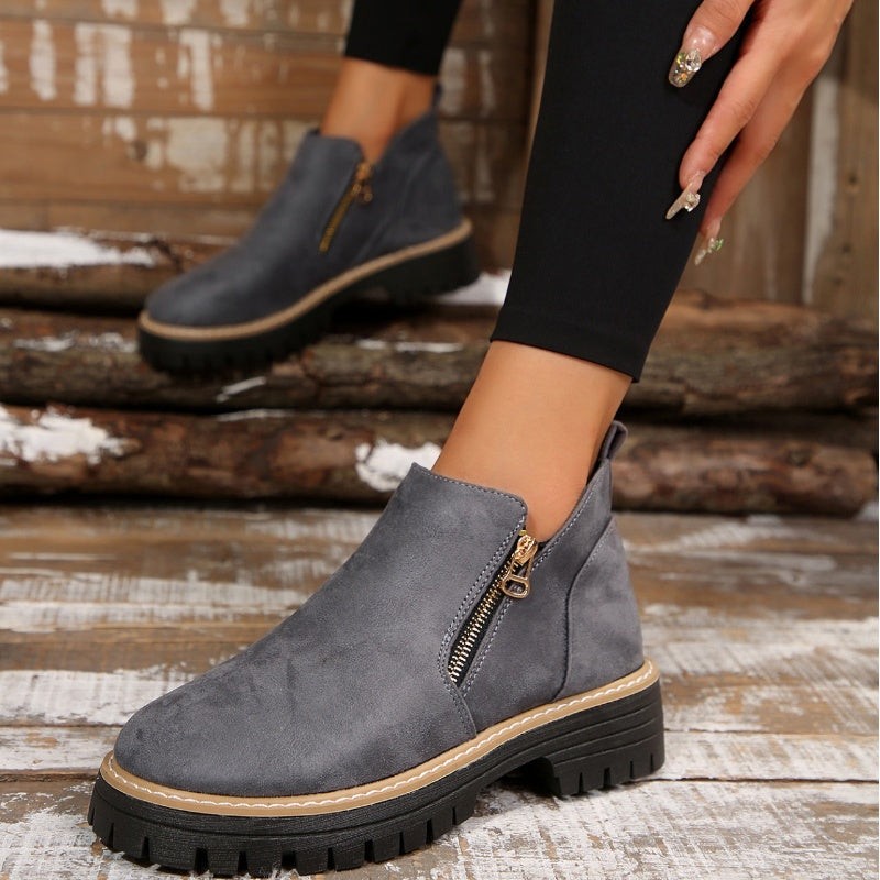 Bottines beige à semelle plateforme et zip pour femme