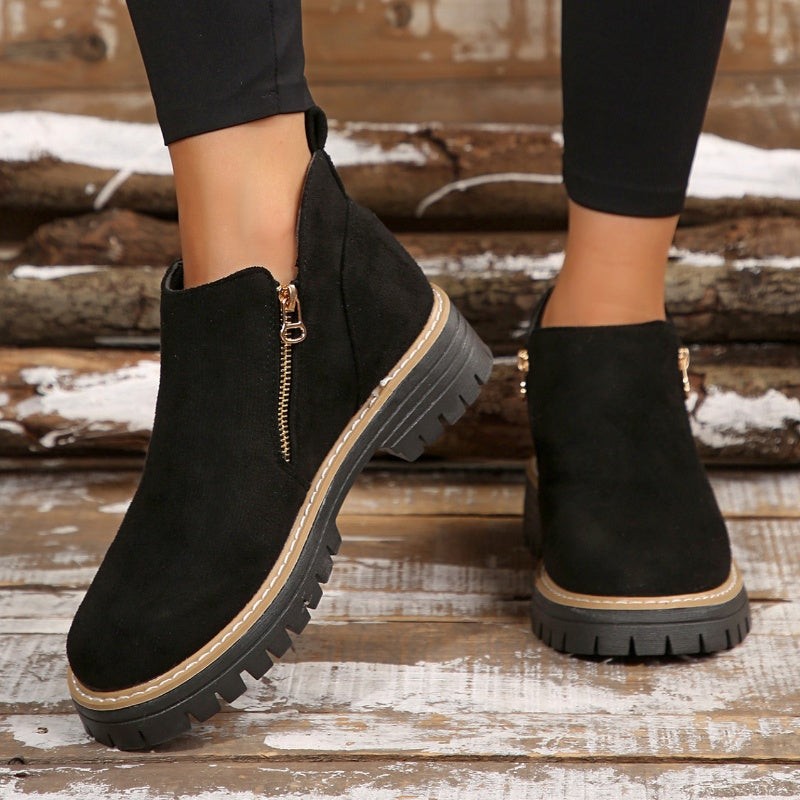 Bottines beige à semelle plateforme et zip pour femme