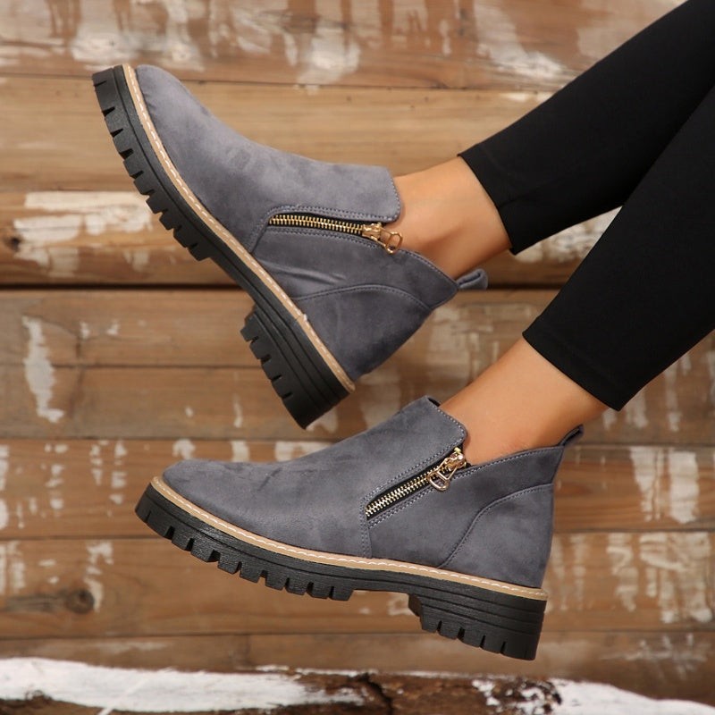 Bottines beige à semelle plateforme et zip pour femme