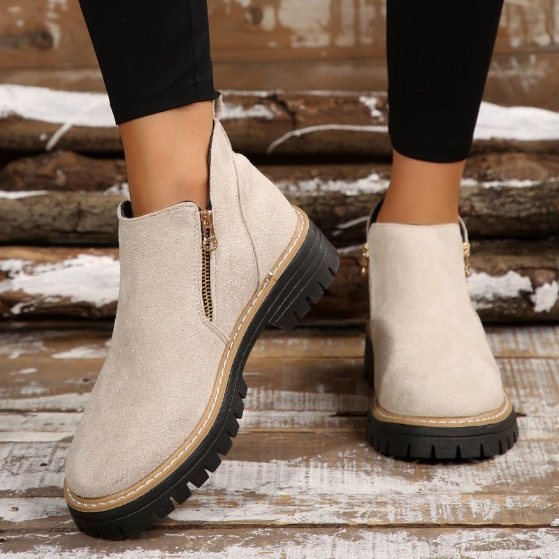 Bottines beige à semelle plateforme et zip pour femme