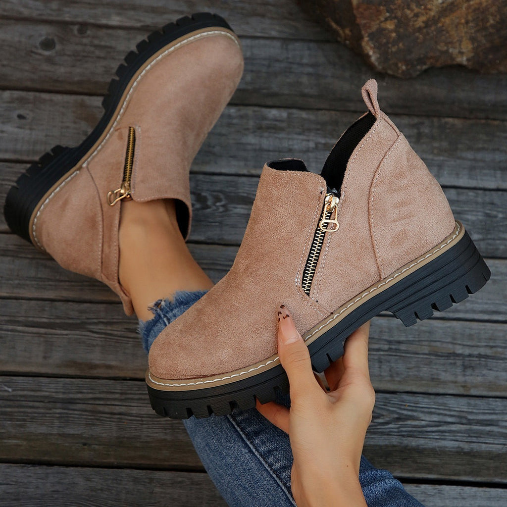 Bottines beige à semelle plateforme et zip pour femme