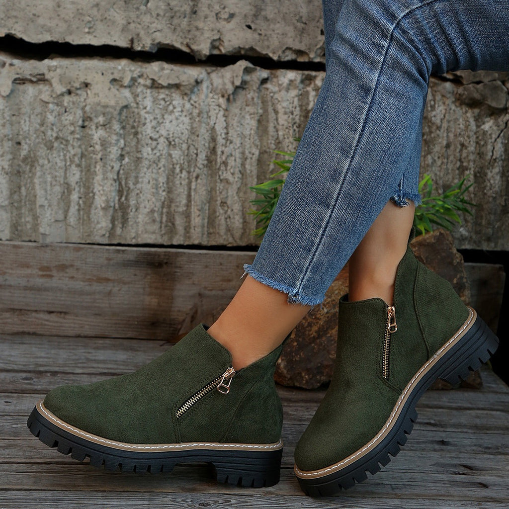 Bottines beige à semelle plateforme et zip pour femme
