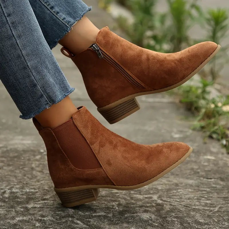 Bottines Chelsea classiques en suédine sans talon pour femme