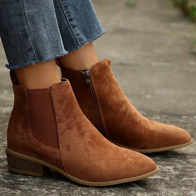 Bottines Chelsea classiques en suédine sans talon pour femme