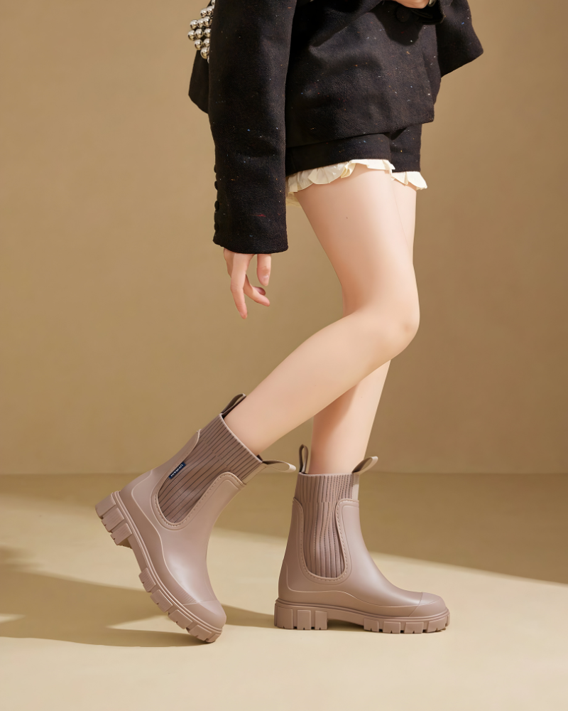 Bottines Chelsea imperméables à semelle épaisse pour femme, Beige
