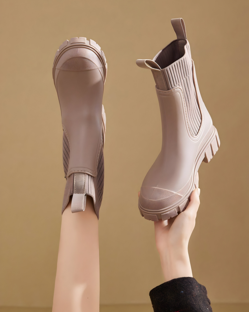 Bottines Chelsea imperméables à semelle épaisse pour femme, Beige