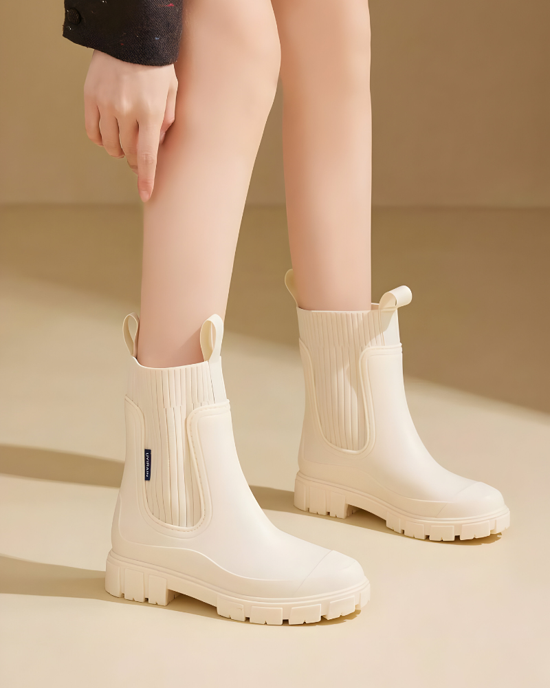 Bottines Chelsea imperméables à semelle épaisse pour femme, Beige