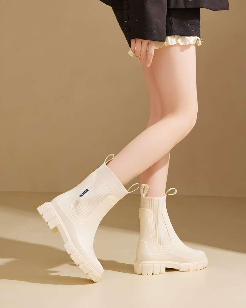 Bottines Chelsea imperméables à semelle épaisse pour femme, Beige