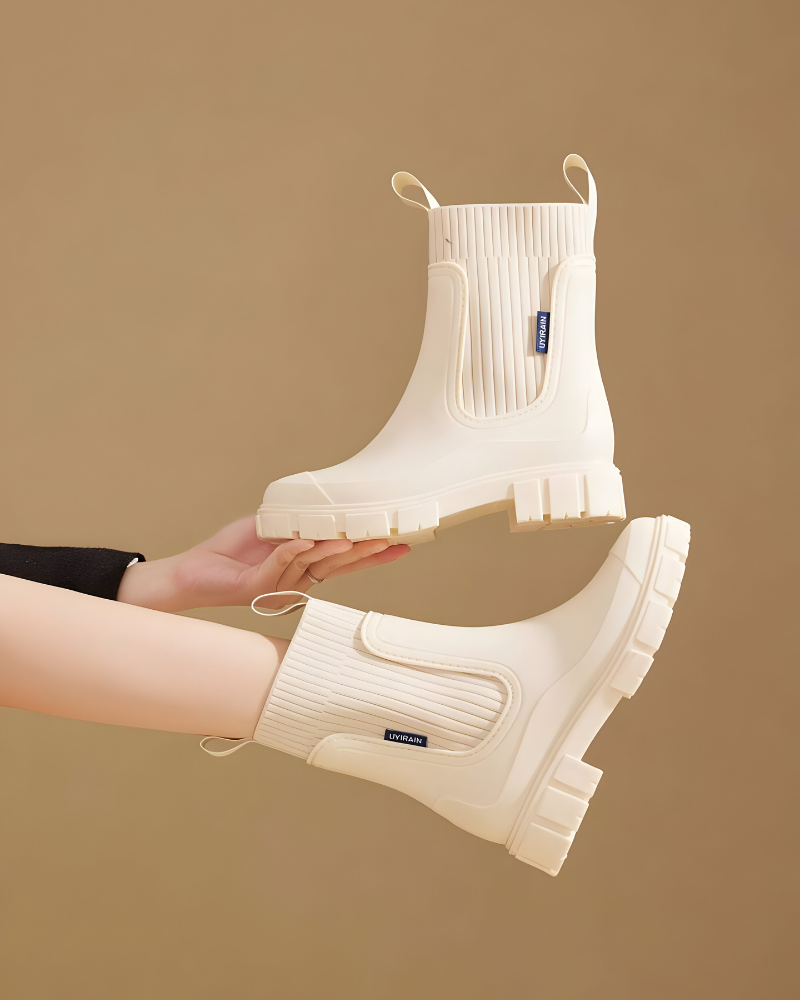 Bottines Chelsea imperméables à semelle épaisse pour femme, Beige
