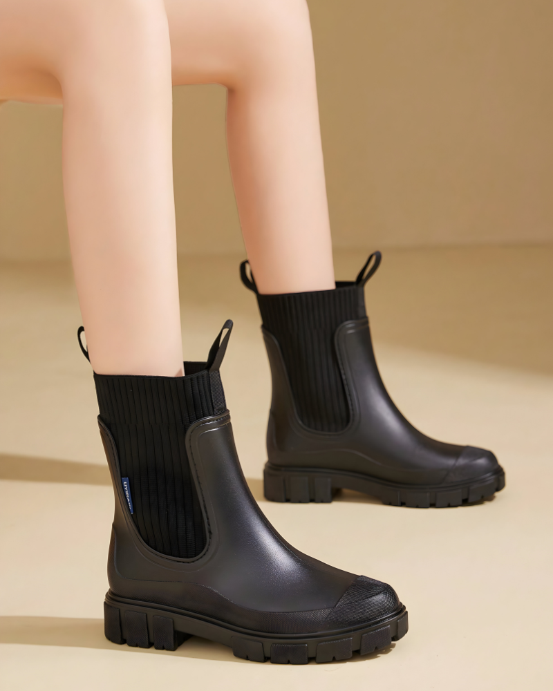 Bottines Chelsea imperméables à semelle épaisse pour femme, Beige