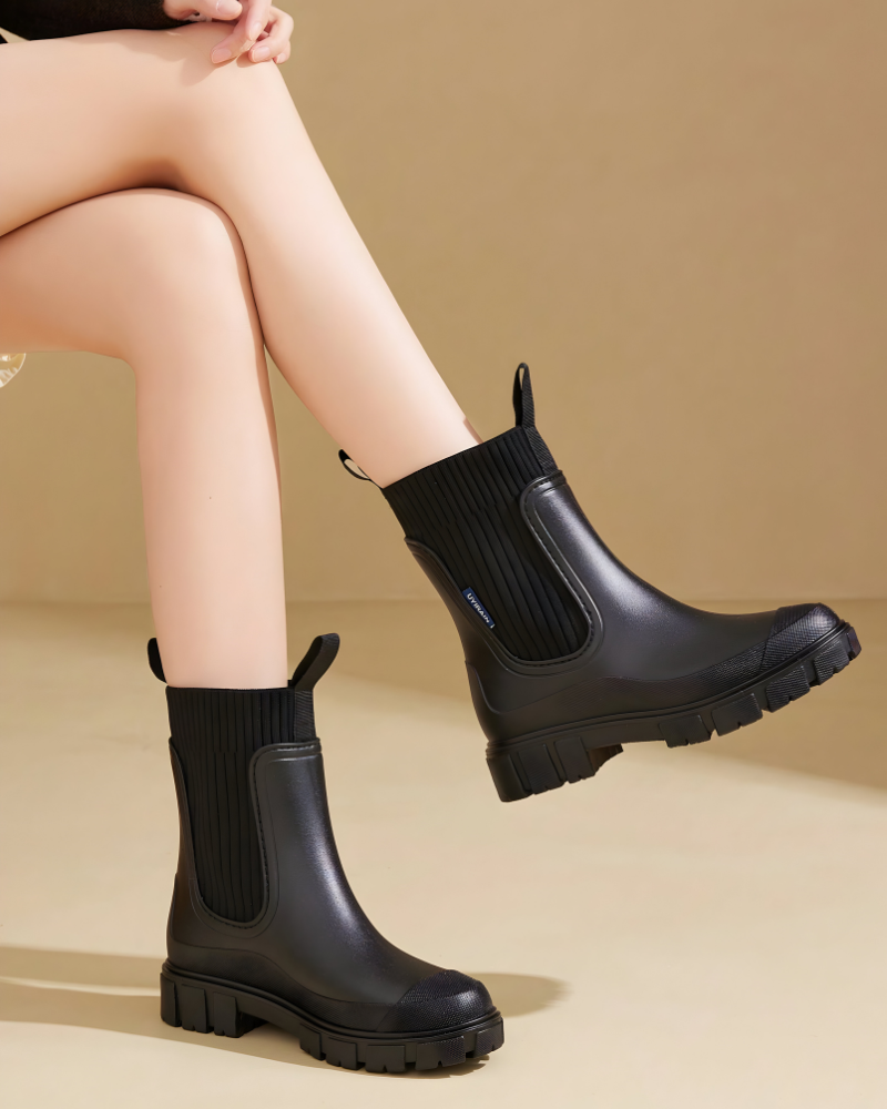 Bottines Chelsea imperméables à semelle épaisse pour femme, Beige