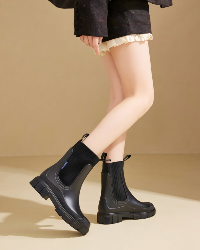 Bottines Chelsea imperméables à semelle épaisse pour femme, Beige
