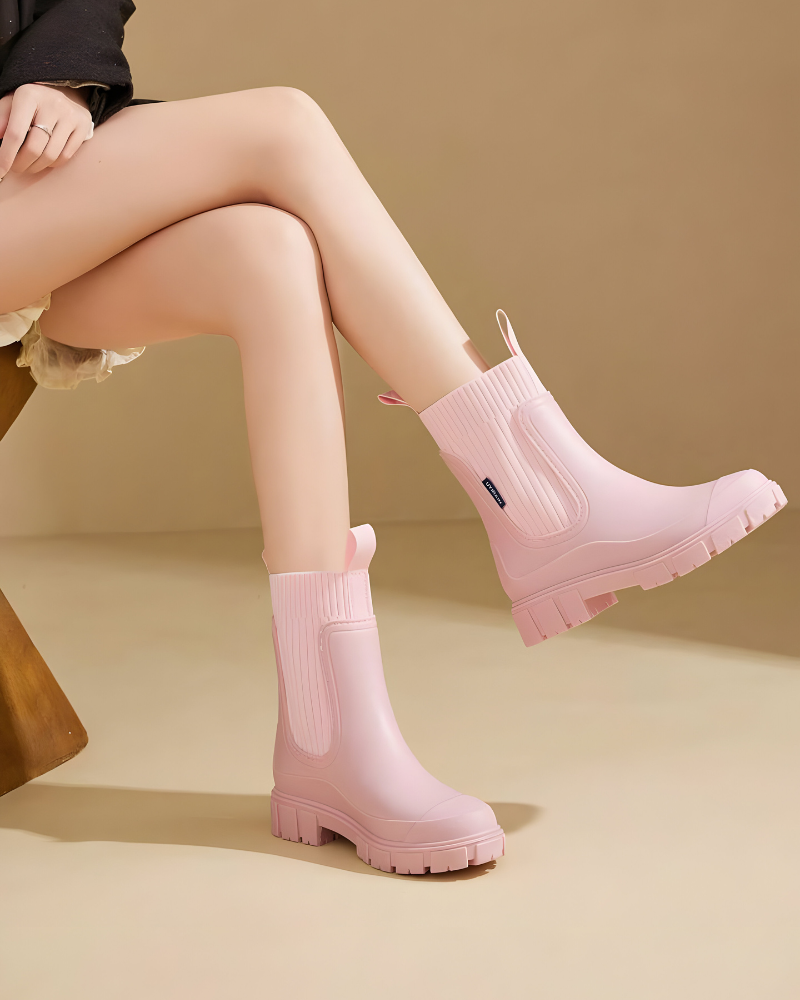 Bottines Chelsea imperméables à semelle épaisse pour femme, Beige