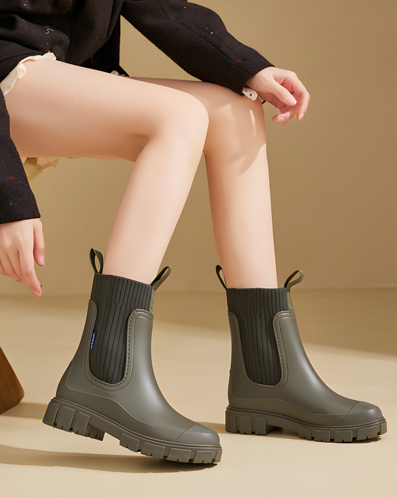 Bottines Chelsea imperméables à semelle épaisse pour femme, Beige