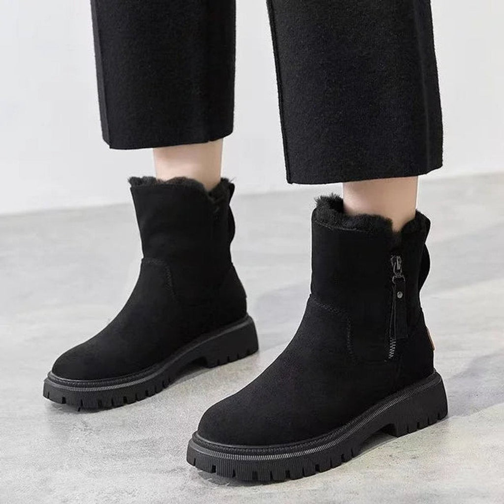 Bottines d'hiver fourrées à plateforme pour femme, fermeture éclair