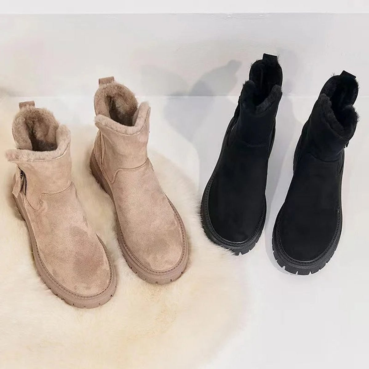 Bottines d'hiver fourrées à plateforme pour femme, fermeture éclair