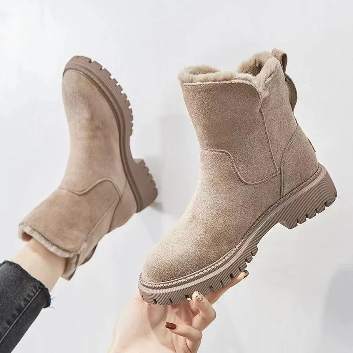 Bottines d'hiver fourrées à plateforme pour femme, fermeture éclair
