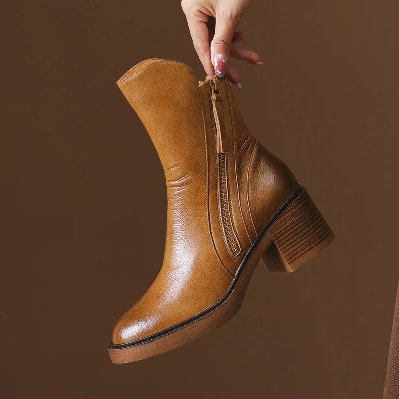Bottines en cuir marron pour femme