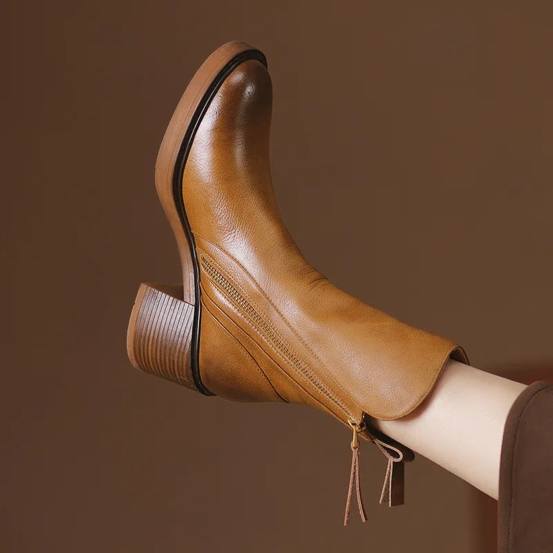 Bottines en cuir marron pour femme