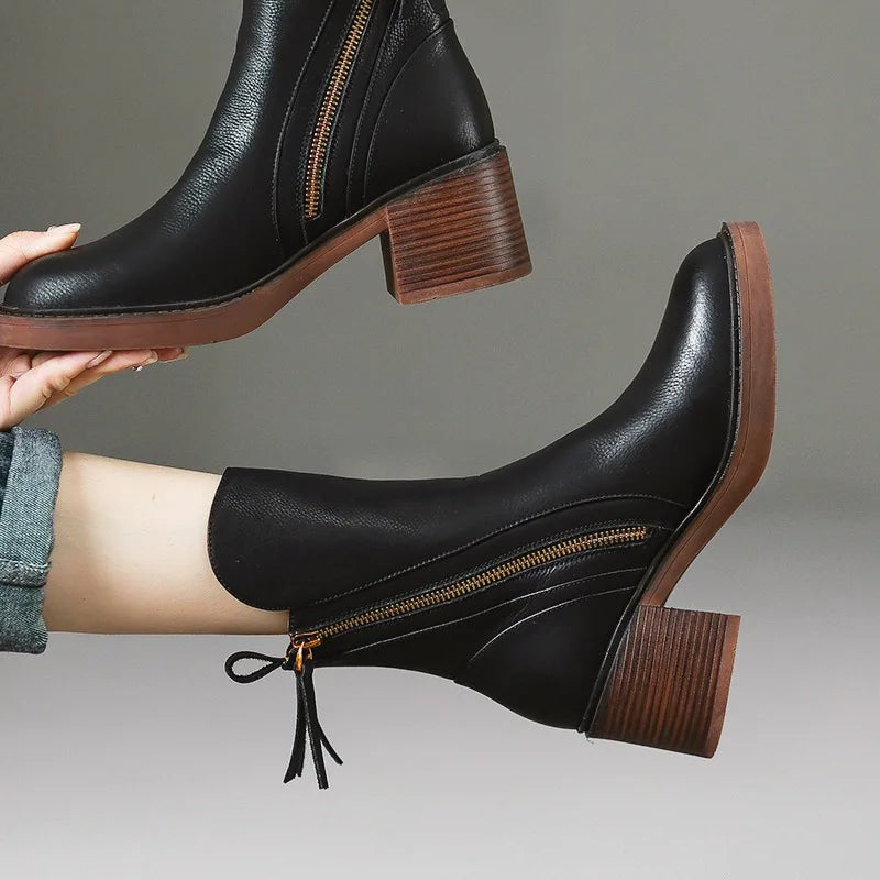 Bottines en cuir marron pour femme