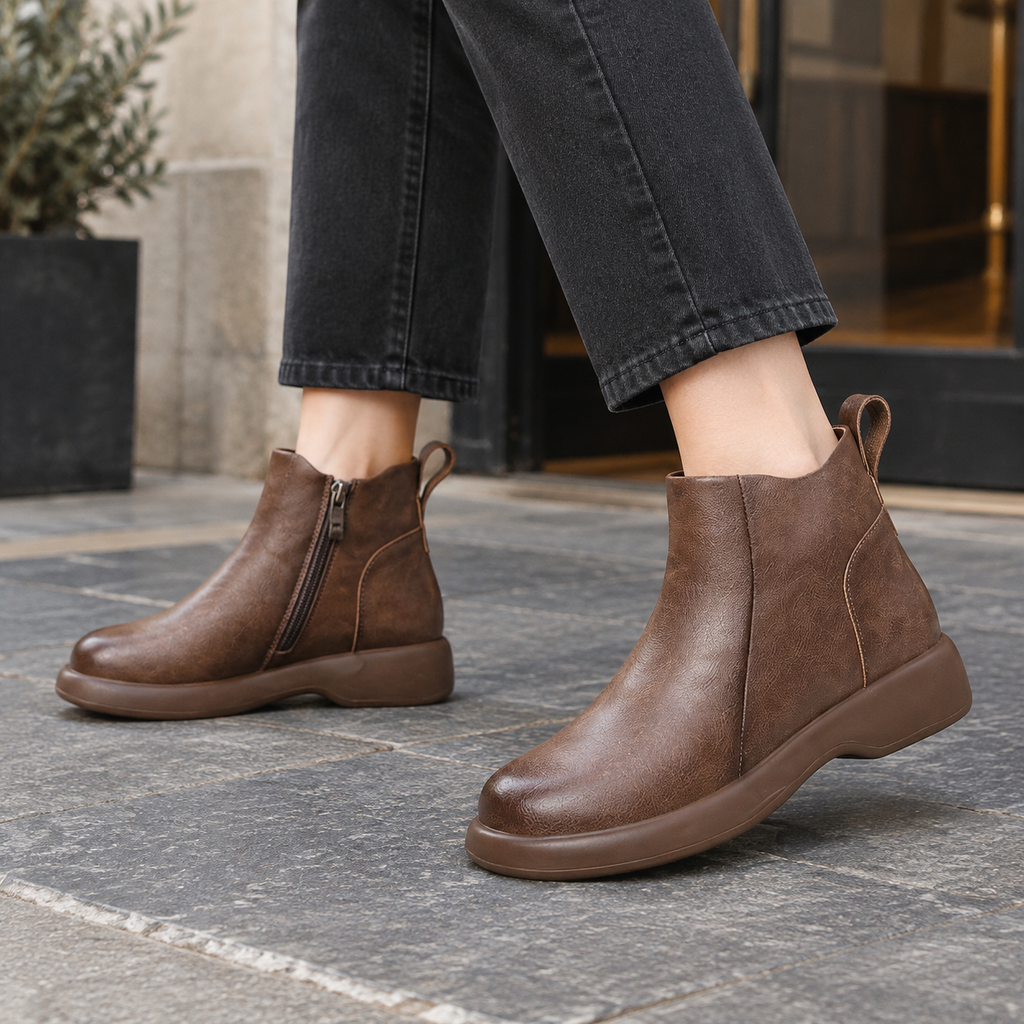 Bottines en cuir marron pour femme