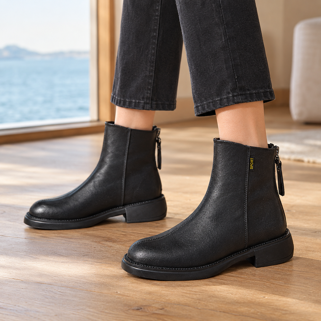 Bottines en cuir pour femme à petit talon carré
