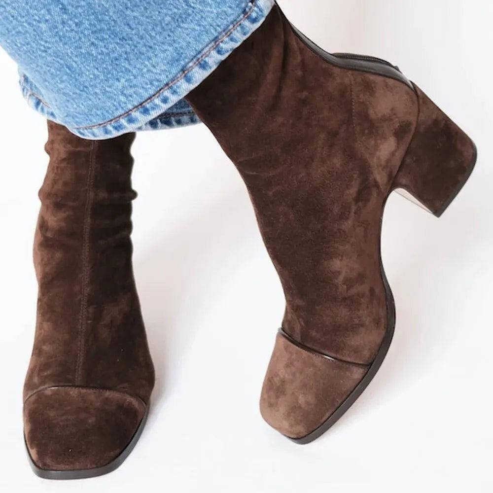 Bottines en daim à talon carré et bout carré pour femme