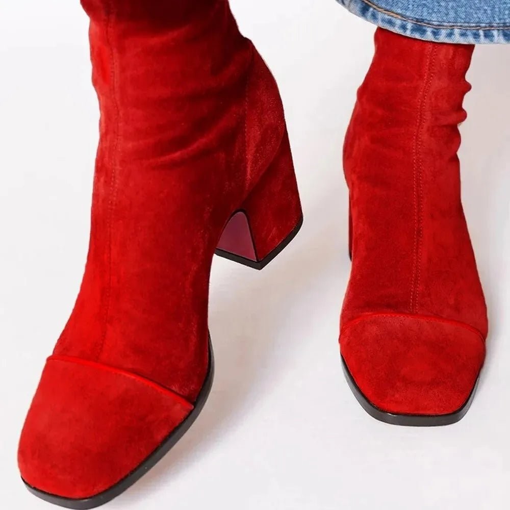 Bottines en daim à talon carré et bout carré pour femme