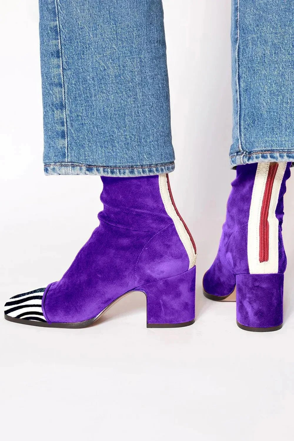 Bottines en daim à talon carré et bout carré pour femme