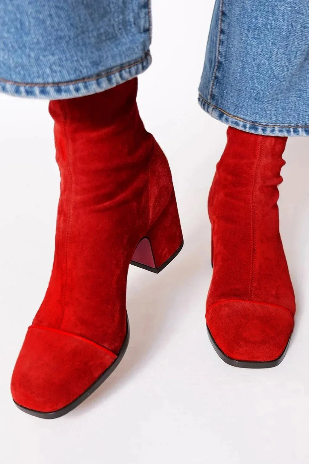 Bottines en daim à talon carré et bout carré pour femme