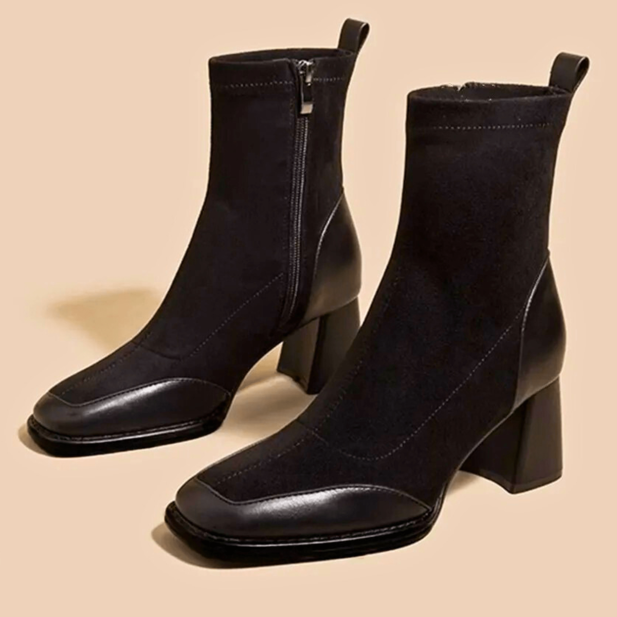 Bottines femme à talon carré en cuir véritable, élégantes
