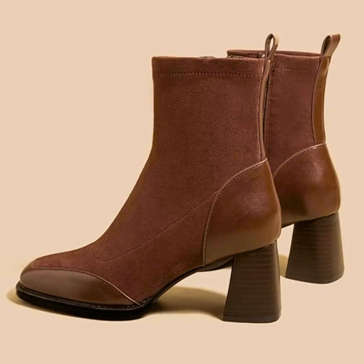 Bottines femme à talon carré en cuir véritable, élégantes