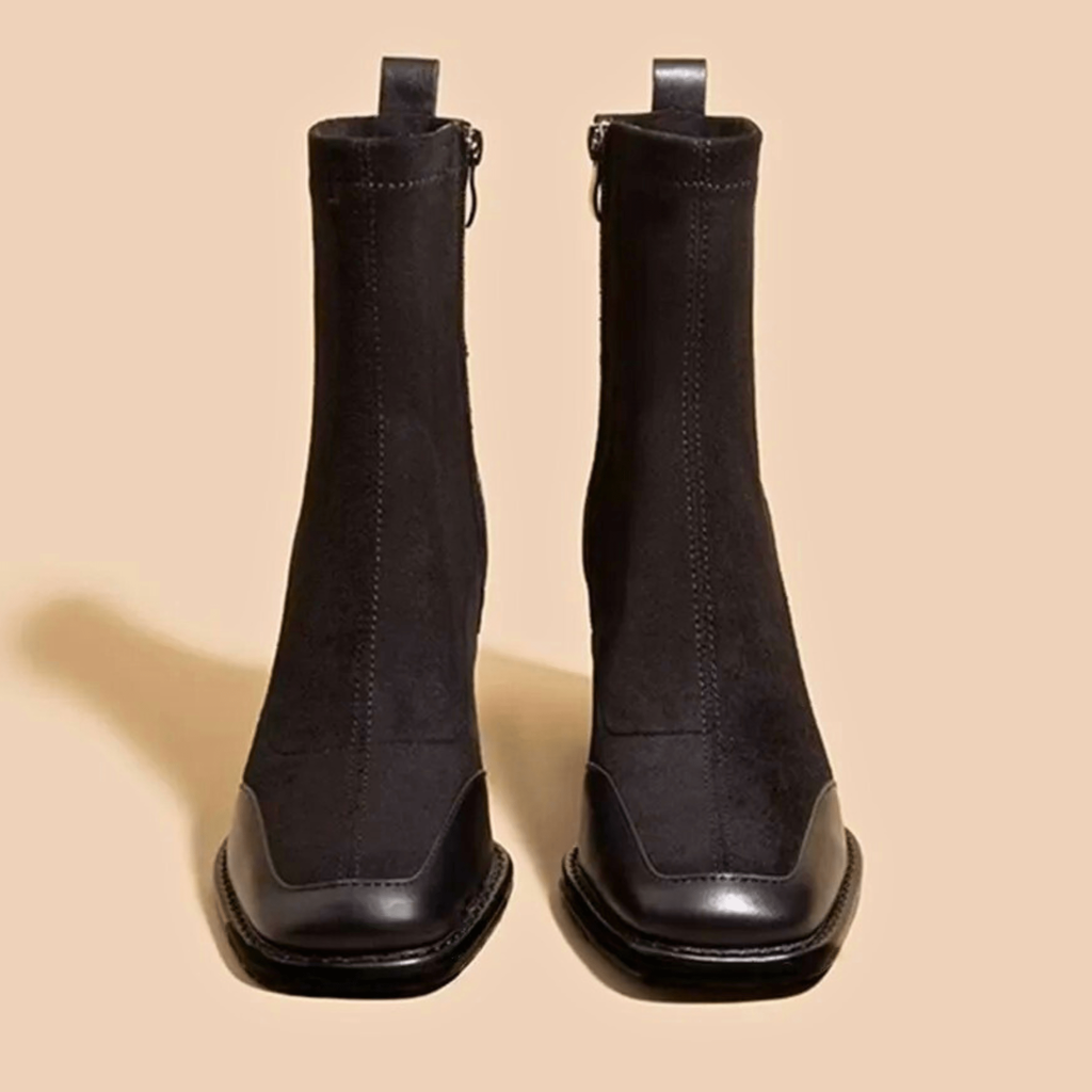 Bottines femme à talon carré en cuir véritable, élégantes