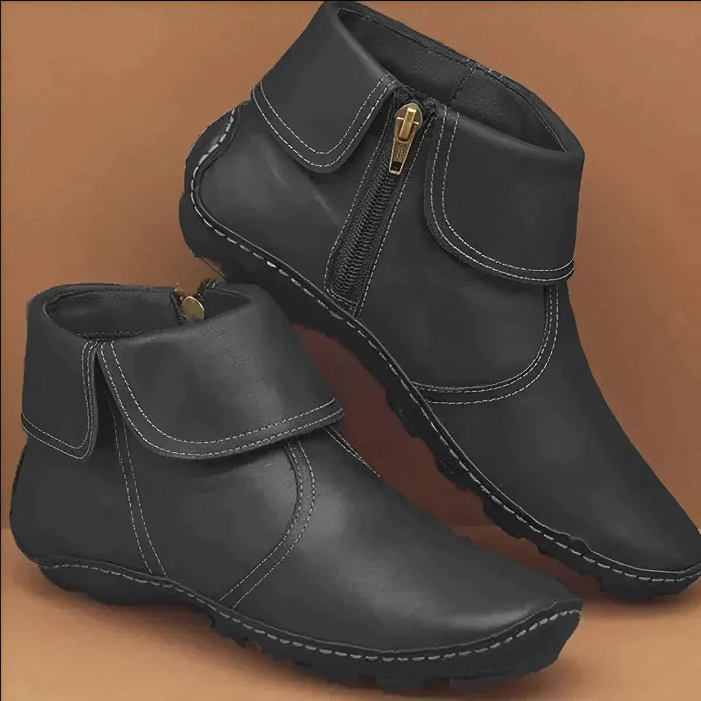 Bottines femme à talon plat avec zip latéral antidérapantes