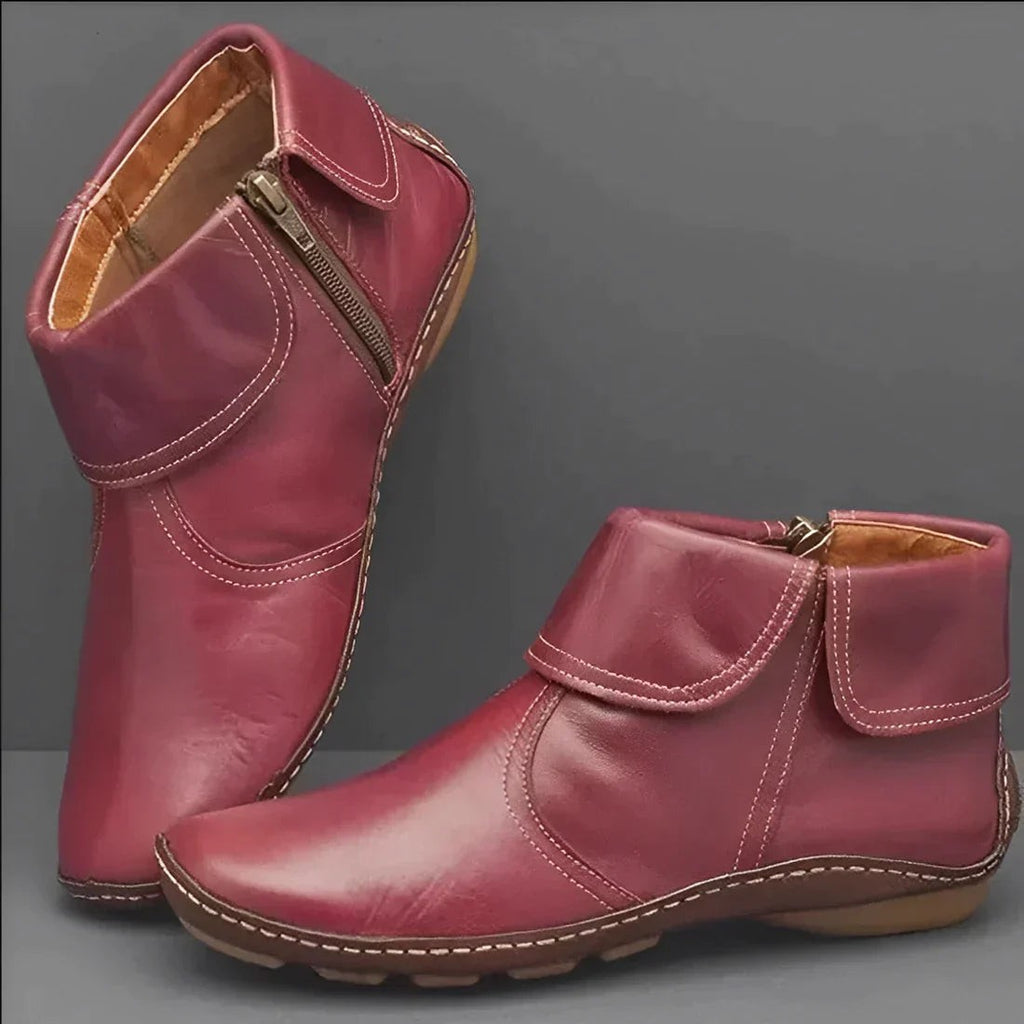 Bottines femme à talon plat avec zip latéral antidérapantes