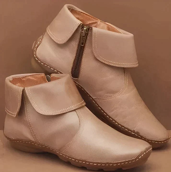 Bottines femme à talon plat avec zip latéral antidérapantes