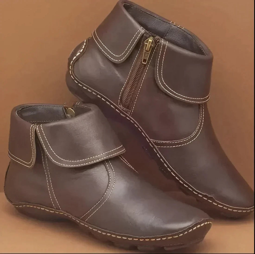 Bottines femme à talon plat avec zip latéral antidérapantes