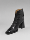 Bottines femme effet cuir marron à talon carré, élégantes