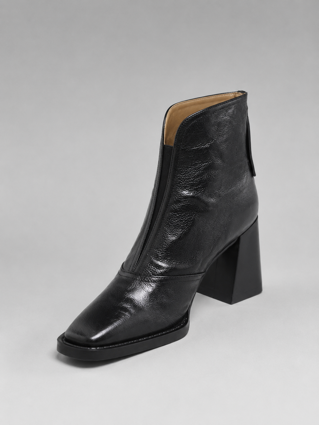 Bottines femme effet cuir marron à talon carré, élégantes