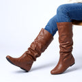 Bottines femme en simili cuir à talon bas, Sous le genou