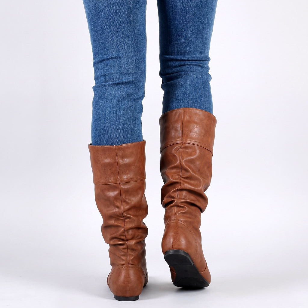 Bottines femme en simili cuir à talon bas, Sous le genou