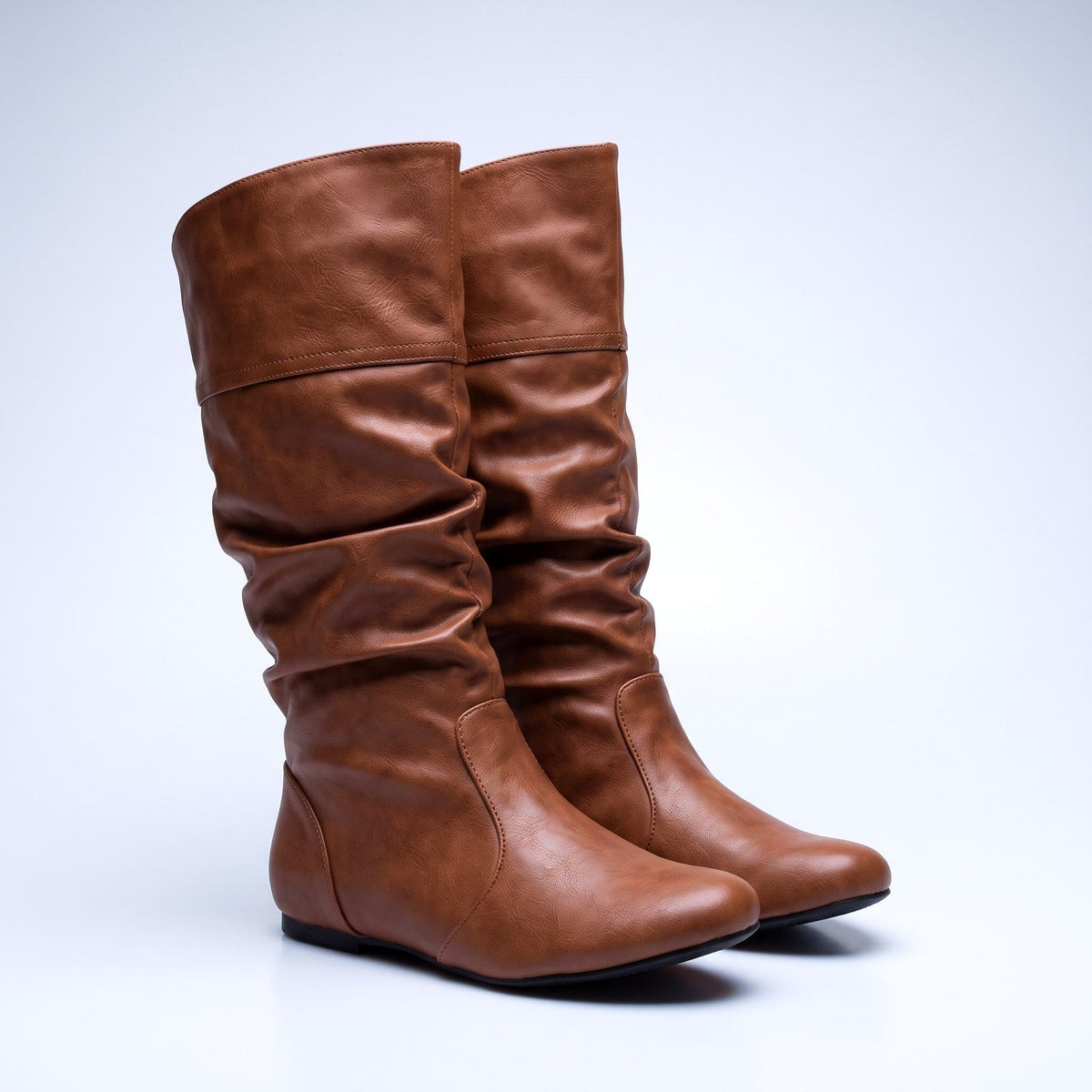 Bottines femme en simili cuir à talon bas, Sous le genou