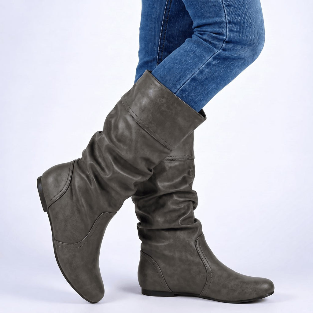 Bottines femme en simili cuir à talon bas, Sous le genou