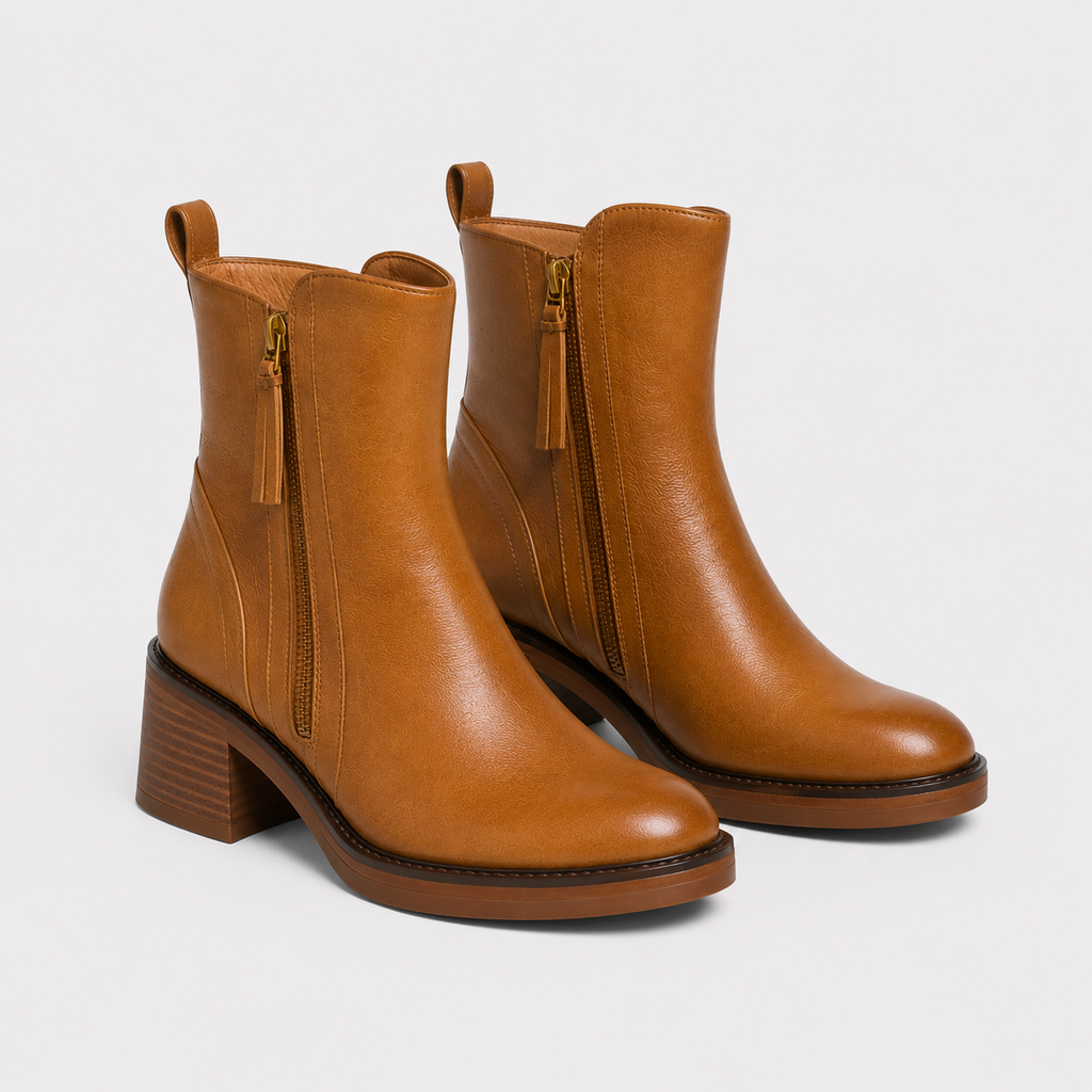 Bottines femme en simili cuir à talon carré zippées